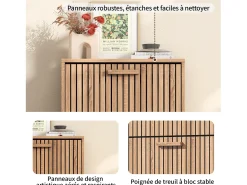 Móvel De Arrumação|Sapateira| Sapateira em Madeira com Design Moderno 3 Gavetas Basculantes 113x60x24 cm – Estrutura Robusta e Painel Respirável Natural claro