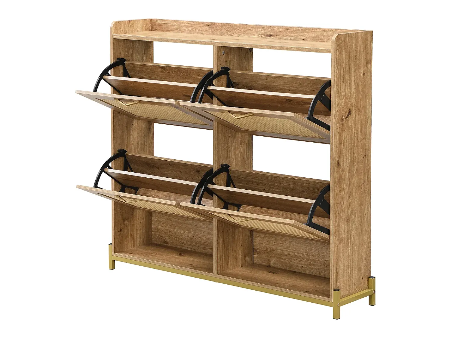 Móvel De Arrumação|Sapateira|Hauss Spole Sapateira em madeira com quatro gavetas suspensas, portas em verga, dimensões: 108,5 x 24 x 100 cm Natural claro
