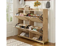 Móvel De Arrumação|Sapateira|Hauss Spole Sapateira em madeira com quatro gavetas suspensas, portas em verga, dimensões: 108,5 x 24 x 100 cm Natural claro