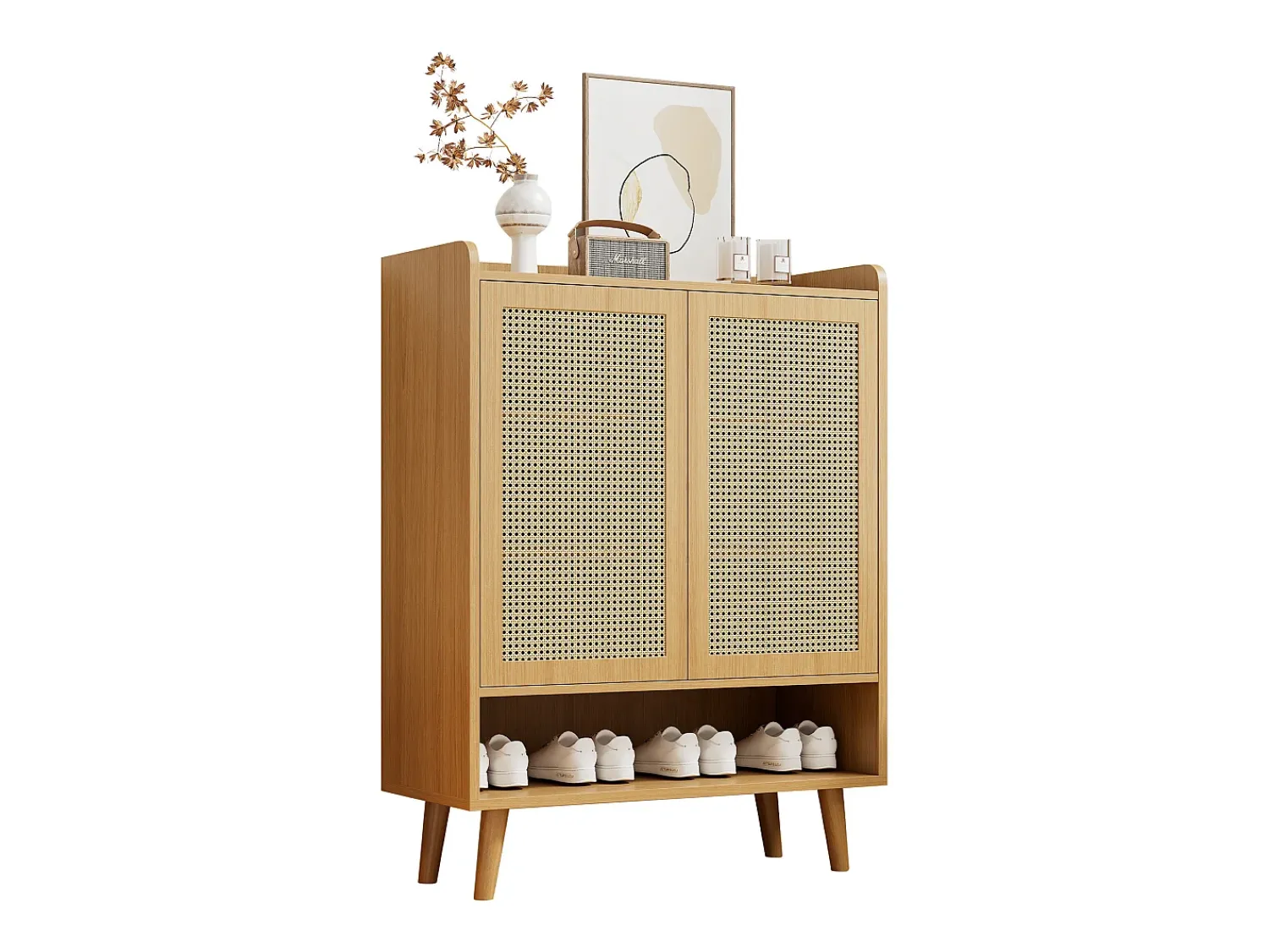Móvel De Arrumação|Sapateira|Hauss Spole Sapateira em madeira com 2 portas em verga e várias prateleiras 80x35x105cm Natural claro