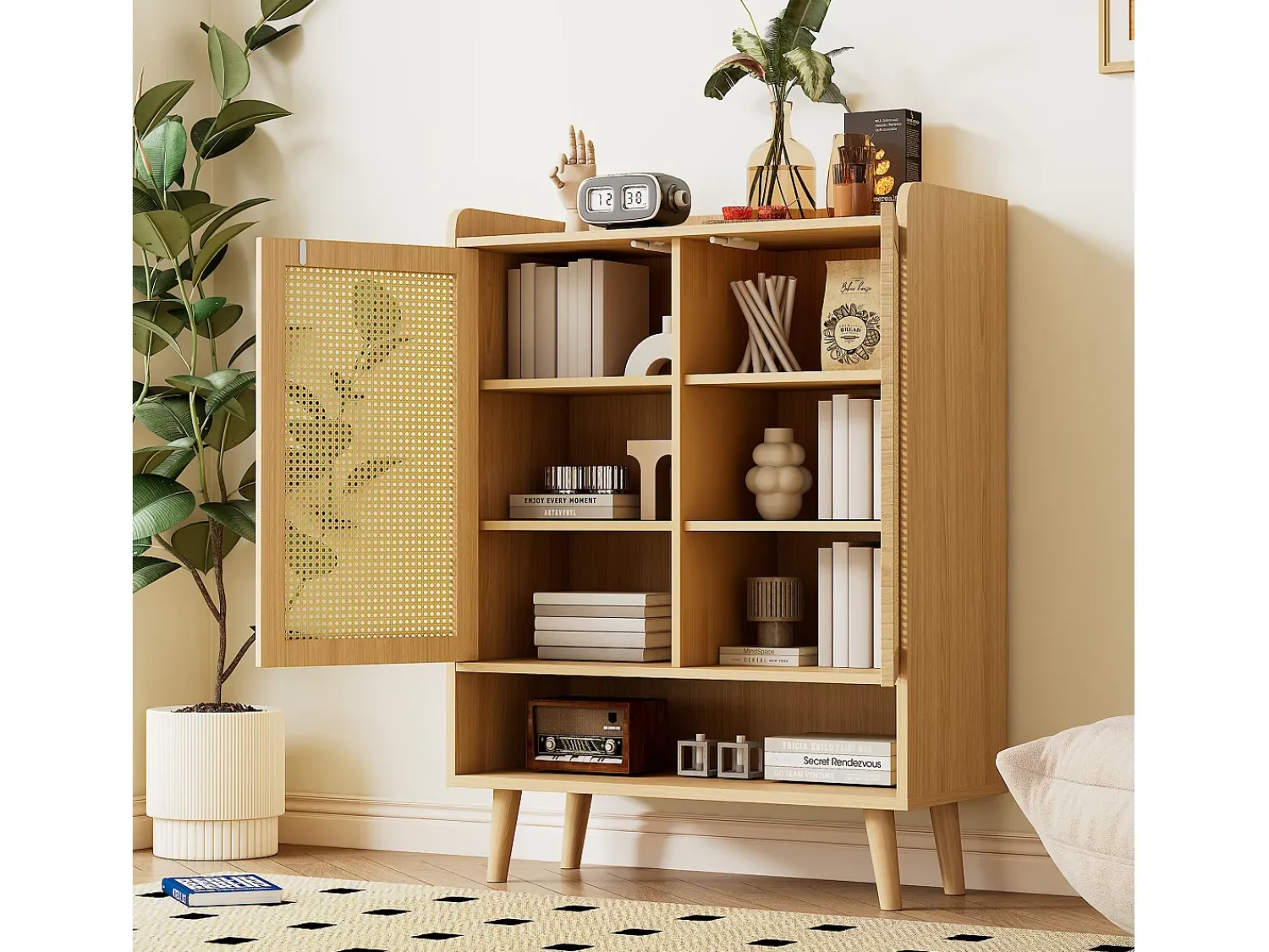 Móvel De Arrumação|Sapateira|Hauss Spole Sapateira em madeira com 2 portas em verga e várias prateleiras 80x35x105cm Natural claro