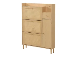 Hauss Spole Sapateira em madeira e rattan com 3 portas e 1 gaveta, 90 x 17 x 125 cm Natural^ Móvel De Arrumação|Sapateira