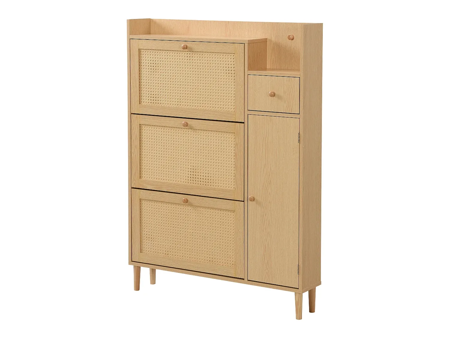 Hauss Spole Sapateira em madeira e rattan com 3 portas e 1 gaveta, 90 x 17 x 125 cm Natural^ Móvel De Arrumação|Sapateira