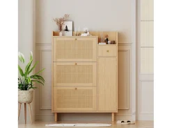 Hauss Spole Sapateira em madeira e rattan com 3 portas e 1 gaveta, 90 x 17 x 125 cm Natural^ Móvel De Arrumação|Sapateira
