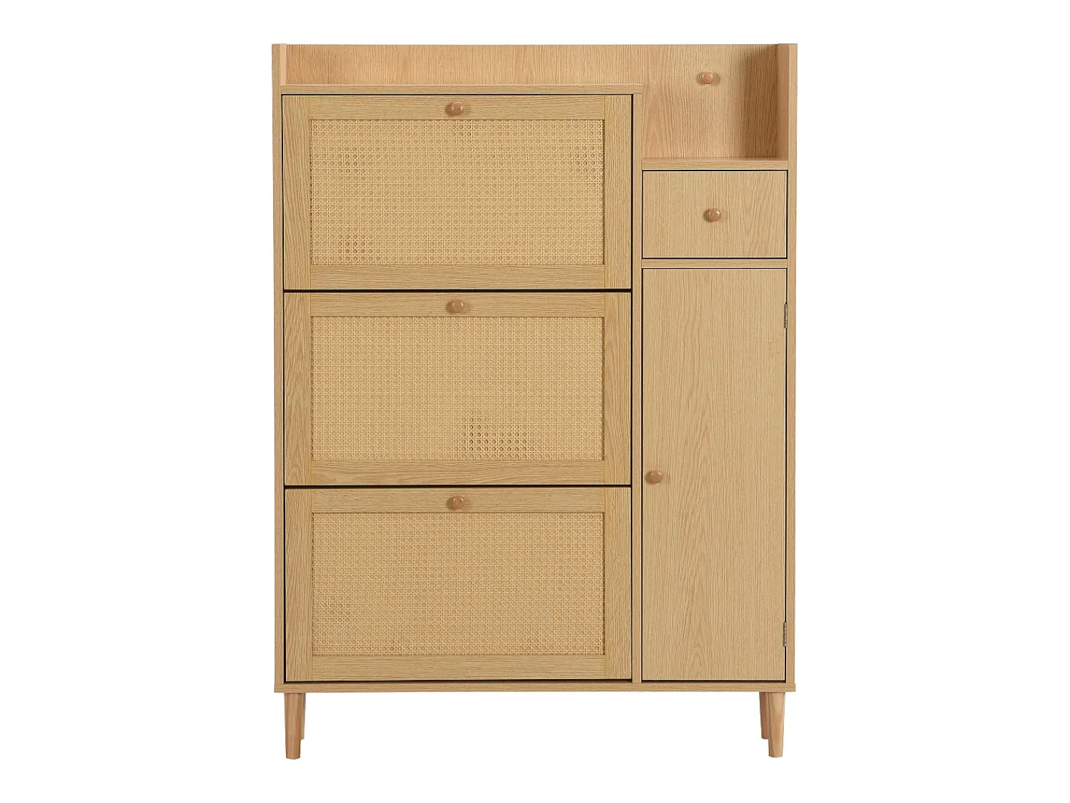 Hauss Spole Sapateira em madeira e rattan com 3 portas e 1 gaveta, 90 x 17 x 125 cm Natural^ Móvel De Arrumação|Sapateira