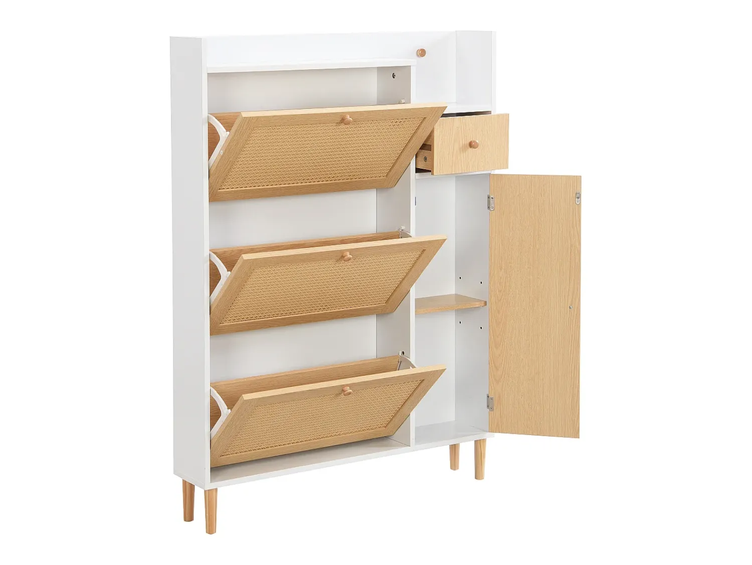 Móvel De Arrumação|Sapateira*Hauss Spole Sapateira em madeira e rattan, 3 portas e 1 gaveta, 90 x 17 x 125 cm, cor natural + branco Natural claro
