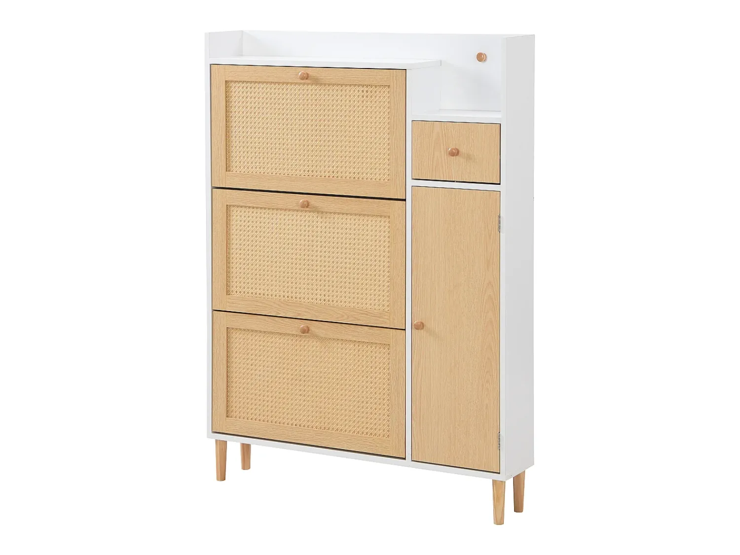 Móvel De Arrumação|Sapateira*Hauss Spole Sapateira em madeira e rattan, 3 portas e 1 gaveta, 90 x 17 x 125 cm, cor natural + branco Natural claro