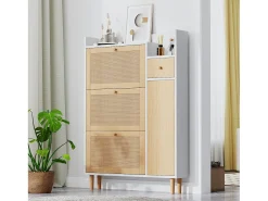 Móvel De Arrumação|Sapateira*Hauss Spole Sapateira em madeira e rattan, 3 portas e 1 gaveta, 90 x 17 x 125 cm, cor natural + branco Natural claro
