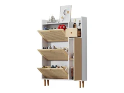 Móvel De Arrumação|Sapateira*Hauss Spole Sapateira em madeira e rattan, 3 portas e 1 gaveta, 90 x 17 x 125 cm, cor natural + branco Natural claro