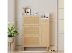 Móvel De Arrumação|Sapateira*Hauss Spole Sapateira em madeira e rattan, 3 portas e 1 gaveta, 90 x 17 x 125 cm, cor natural + branco Natural claro
