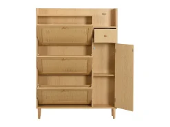 Móvel De Arrumação|Sapateira*ModernLuxe Sapateira em madeira e rattan - 3 portas de batente e 1 gaveta - prateleira ajustável - Natural Natural claro