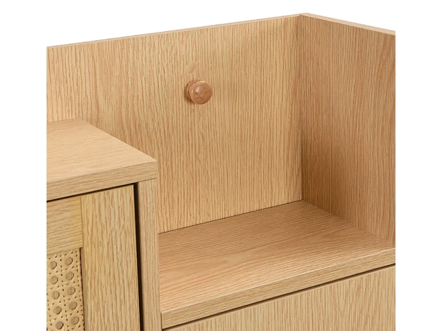 Móvel De Arrumação|Sapateira|ModernLuxe Sapateira em madeira e rattan - 3 portas de aba e 1 gaveta - prateleira ajustável - Natural & Branco Natural claro / Branco