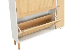 Móvel De Arrumação|Sapateira|ModernLuxe Sapateira em madeira e rattan - 3 portas de aba e 1 gaveta - prateleira ajustável - Natural & Branco Natural claro / Branco