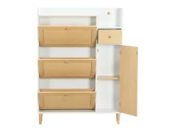 Móvel De Arrumação|Sapateira|ModernLuxe Sapateira em madeira e rattan - 3 portas de aba e 1 gaveta - prateleira ajustável - Natural & Branco Natural claro / Branco