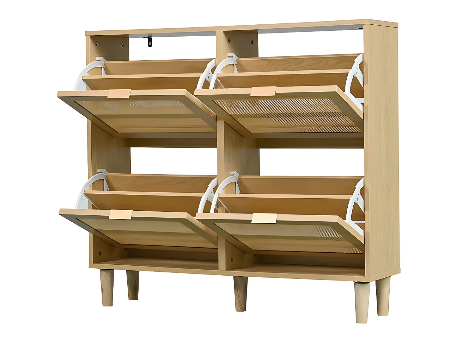 Best ModernLuxe Sapateira em madeira e vime - 4 portas basculantes - Natural Natural claro