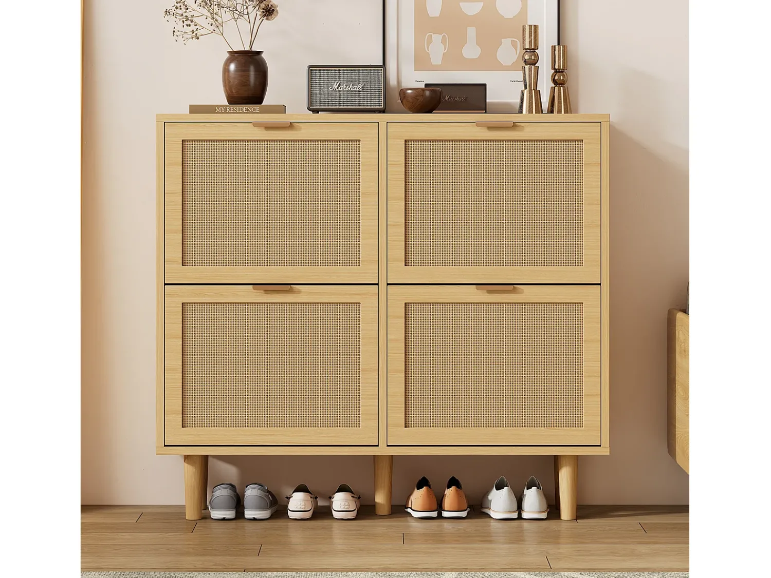 Móvel De Arrumação|Sapateira*Hauss Spole Sapateira em verga com 4 gavetas dobráveis, cor 100x25x90,3cm Natural claro