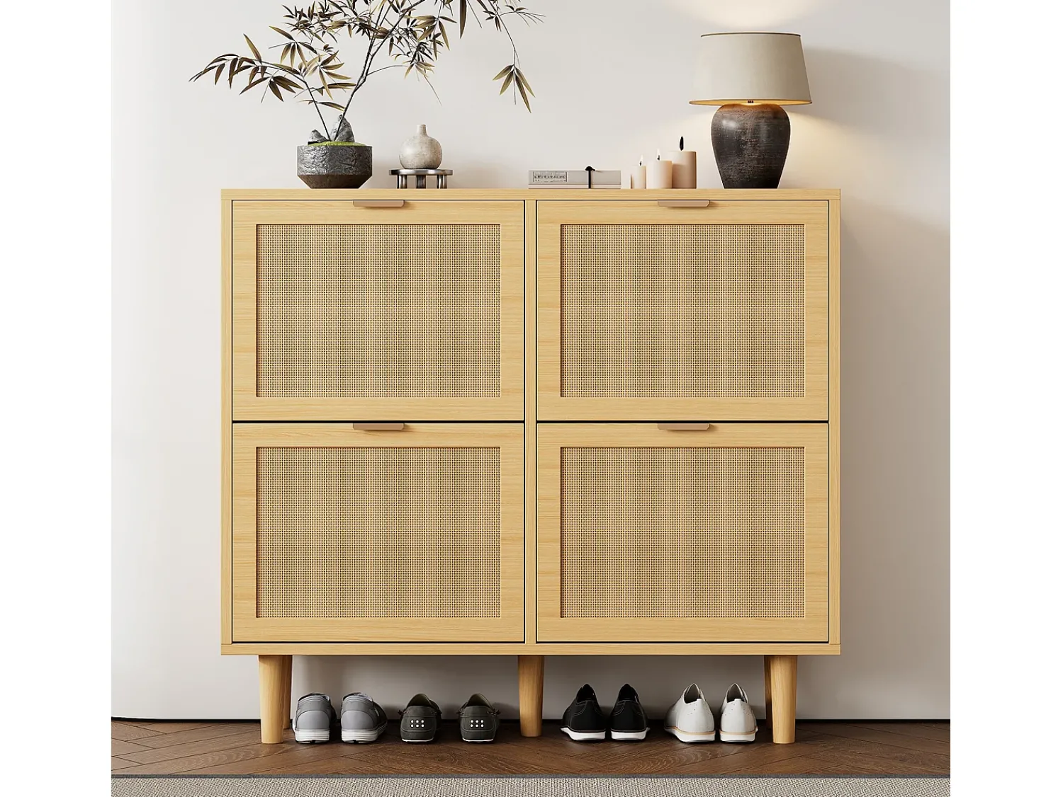 Móvel De Arrumação|Sapateira*Hauss Spole Sapateira em verga com 4 gavetas dobráveis, cor 100x25x90,3cm Natural claro