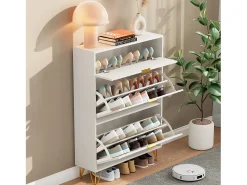 Móvel De Arrumação|Sapateira* Sapateira estreita com 3 compartimentos grandes, prateleira ajustável para sapatos, 80 x 24 x 118,5 cm, branca Branco
