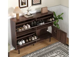 Móvel De Arrumação|Sapateira*Merax Sapateira estreita de 3 folhas - 120 x 28 x 92 cm - com arrumação - aglomerado - Castanho