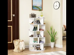 Móvel De Arrumação|Sapateira|Merax Sapateira giratória de canto com 5 prateleiras - D 60 x A 115 cm - Aglomerado - Branco