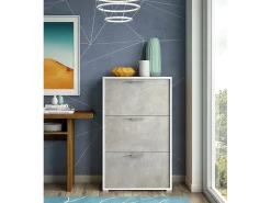 Sale Dmora Sapateira Iris, móvel de entrada polivalente com 3 portas sanfonadas, sapateira moderna, 100% Fabricado na Itália, 67x18h112 cm, e Cimento Branco