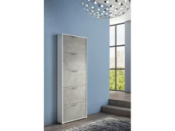 Móvel De Arrumação|Sapateira*Dmora Sapateira Margherita, móvel de entrada multiuso com 5 portas sanfonadas, sapateira moderna, 100% Fabricado na Itália, 67x18h184 cm, Cimento e Branco Cinzento