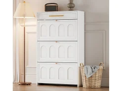 New Merax Sapateira moderna - 70 x 25 x 123,5 cm - com 6 compartimentos + 1 gaveta - para hall de entrada e sala de estar - MDF - branca Branco