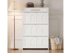 New Merax Sapateira moderna - 70 x 25 x 123,5 cm - com 6 compartimentos + 1 gaveta - para hall de entrada e sala de estar - MDF - branca Branco