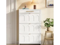 New Merax Sapateira moderna - 70 x 25 x 123,5 cm - com 6 compartimentos + 1 gaveta - para hall de entrada e sala de estar - MDF - branca Branco