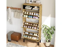 Móvel De Arrumação|Sapateira*Merax Sapateira moderna - 63 x 24 x 147 cm - com 3 portas + compartimentos adicionais - MDF - cor natural Natural claro