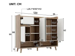 Merax Sapateira moderna - 120 x 35 x 99 cm - com 4 portas + 1 gaveta + prateleira ajustável - aglomerado - natural + branco^ Móvel De Arrumação|Sapateira