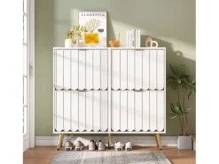 Merax Sapateira moderna - 100 x 24 x 91,5 cm - com 4 portas - MDF + aglomerado - branca Branco