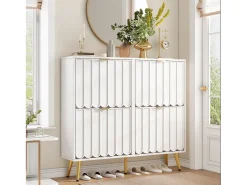 Merax Sapateira moderna - 100 x 24 x 91,5 cm - com 4 portas - MDF + aglomerado - branca Branco