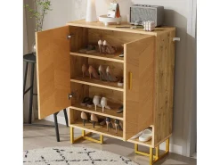 Móvel De Arrumação|Sapateira|Merax Sapateira moderna - 80 x 38 x 100 cm - padrão de madeira exclusivo - estrutura de ferro dourado - com 2 portas - MDF - cor natural Natural claro