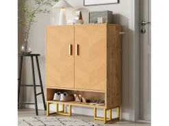 Móvel De Arrumação|Sapateira|Merax Sapateira moderna - 80 x 38 x 100 cm - padrão de madeira exclusivo - estrutura de ferro dourado - com 2 portas - MDF - cor natural Natural claro