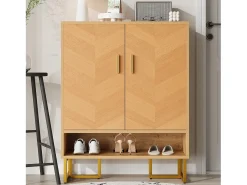 Móvel De Arrumação|Sapateira|Merax Sapateira moderna - 80 x 38 x 100 cm - padrão de madeira exclusivo - estrutura de ferro dourado - com 2 portas - MDF - cor natural Natural claro