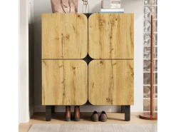 Móvel De Arrumação|Sapateira|Merax Sapateira moderna - 80 x 38,5 x 95 cm - com 4 portas + prateleiras ajustáveis - pés de ferro - MDF - natural + preto Natural claro