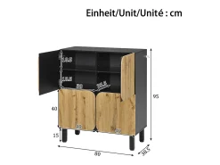 Móvel De Arrumação|Sapateira|Merax Sapateira moderna - 80 x 38,5 x 95 cm - com 4 portas + prateleiras ajustáveis - pés de ferro - MDF - natural + preto Natural claro