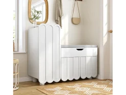 Móvel De Arrumação|Sapateira*Merax Sapateira moderna - 90 x 35 x 74,5 cm - com 3 portas + 1 gaveta + almofada de assento - MDF - Branco