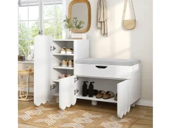 Móvel De Arrumação|Sapateira*Merax Sapateira moderna - 90 x 35 x 74,5 cm - com 3 portas + 1 gaveta + almofada de assento - MDF - Branco