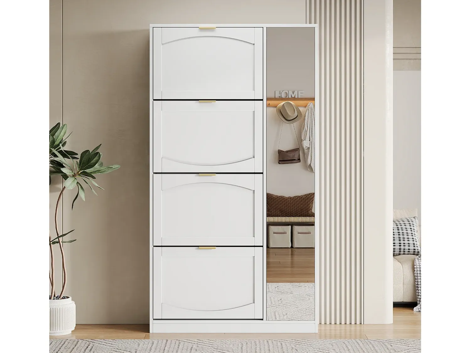 ModernLuxe Sapateira moderna - com espelho + 4 compartimentos com pala - Branco