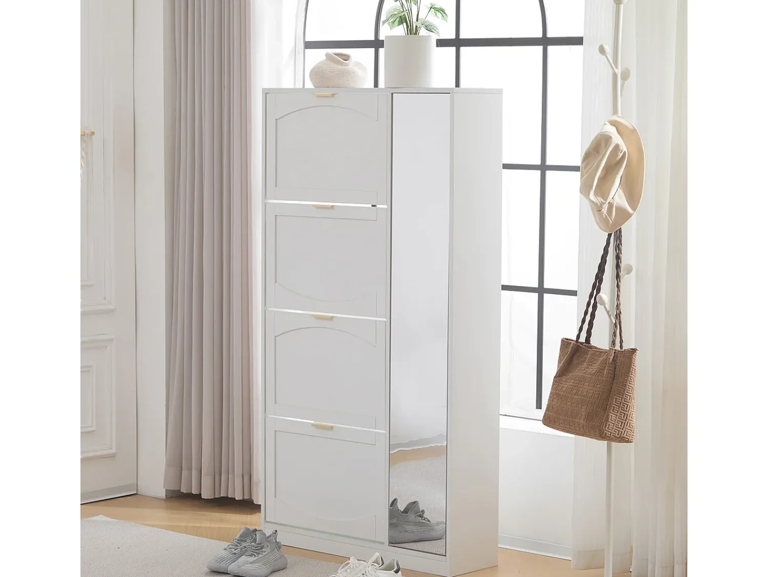 ModernLuxe Sapateira moderna - com espelho + 4 compartimentos com pala - Branco