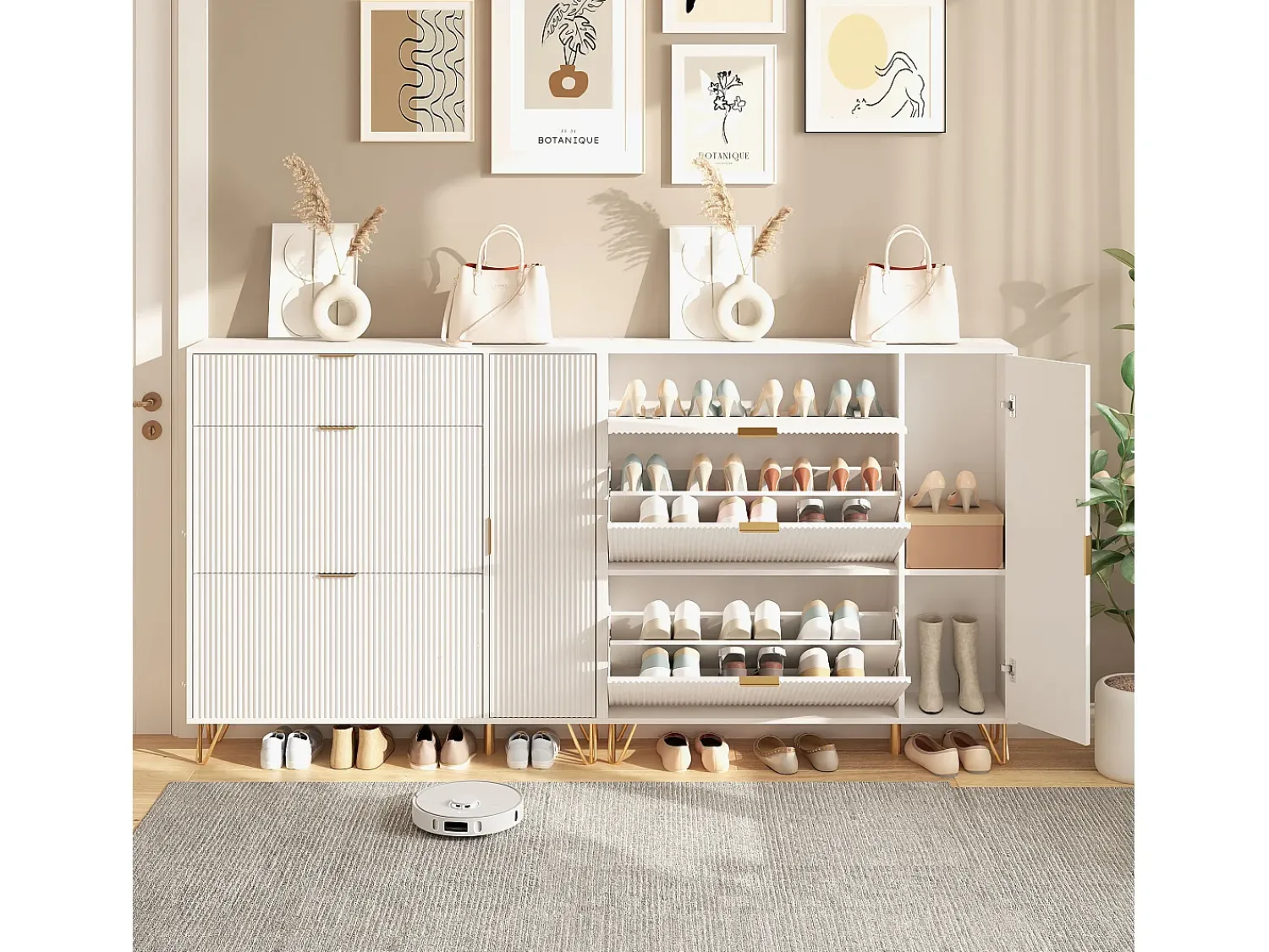 Sapateira Moderna com Armazenamento Regulável e Design Antiderrapante – Estilo Luxo Leve Branco