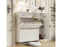 Sapateira Moderna com Armazenamento Regulável e Design Antiderrapante – Estilo Luxo Leve Branco