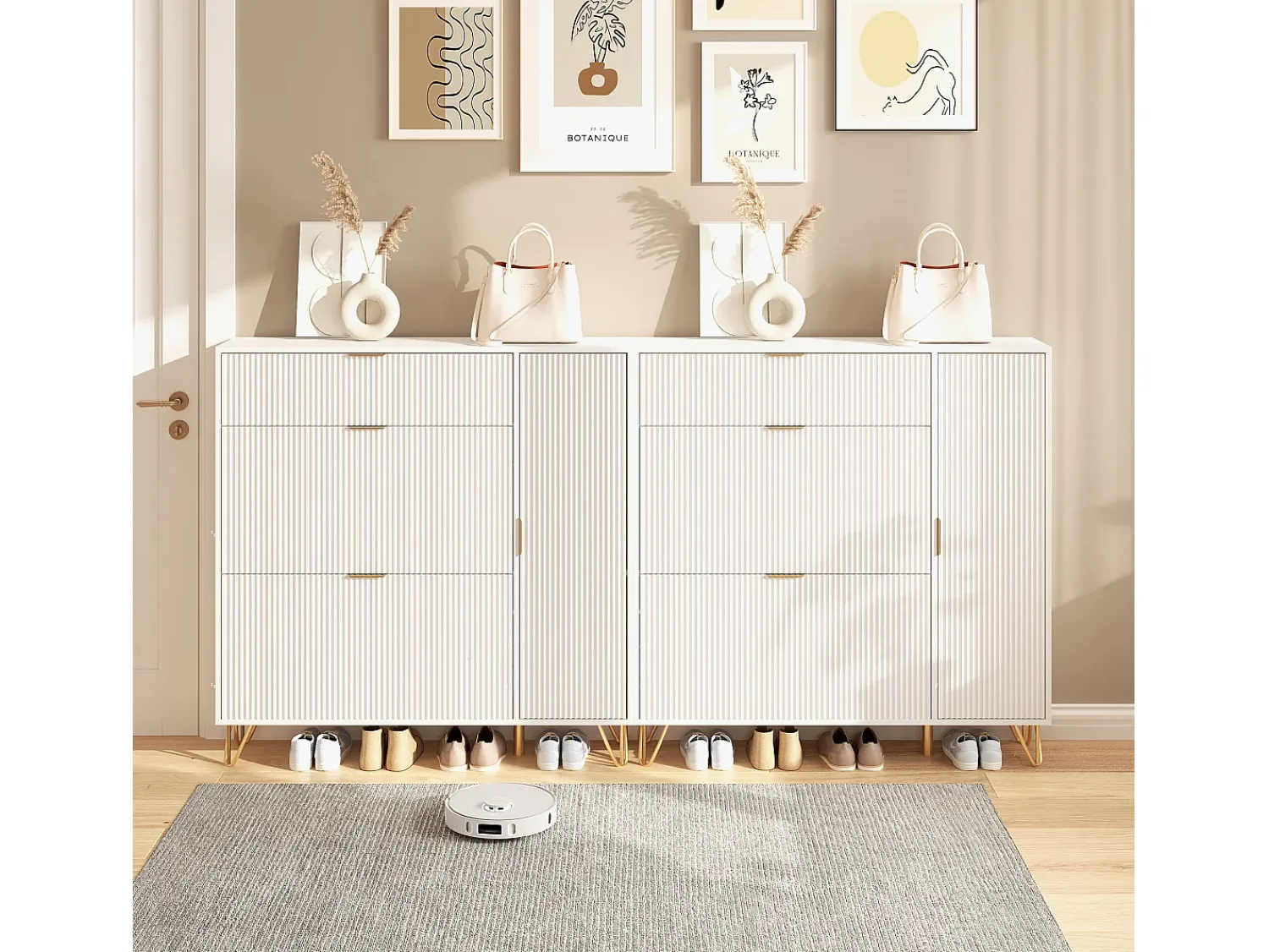 Sapateira Moderna com Armazenamento Regulável e Design Antiderrapante – Estilo Luxo Leve Branco