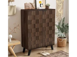 Online Merax Sapateira moderna com 5 compartimentos em madeira escura - 80 x 35,5 x 110 cm - aglomerado - cor natural escura Natural escuro