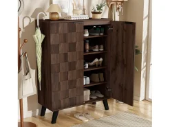 Online Merax Sapateira moderna com 5 compartimentos em madeira escura - 80 x 35,5 x 110 cm - aglomerado - cor natural escura Natural escuro