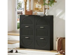 Merax Sapateira moderna com 6 compartimentos e portas basculantes - 118 x 25 x 115 cm - ideal para hall de entrada e corredor - MDF - preta^ Móvel De Arrumação|Sapateira