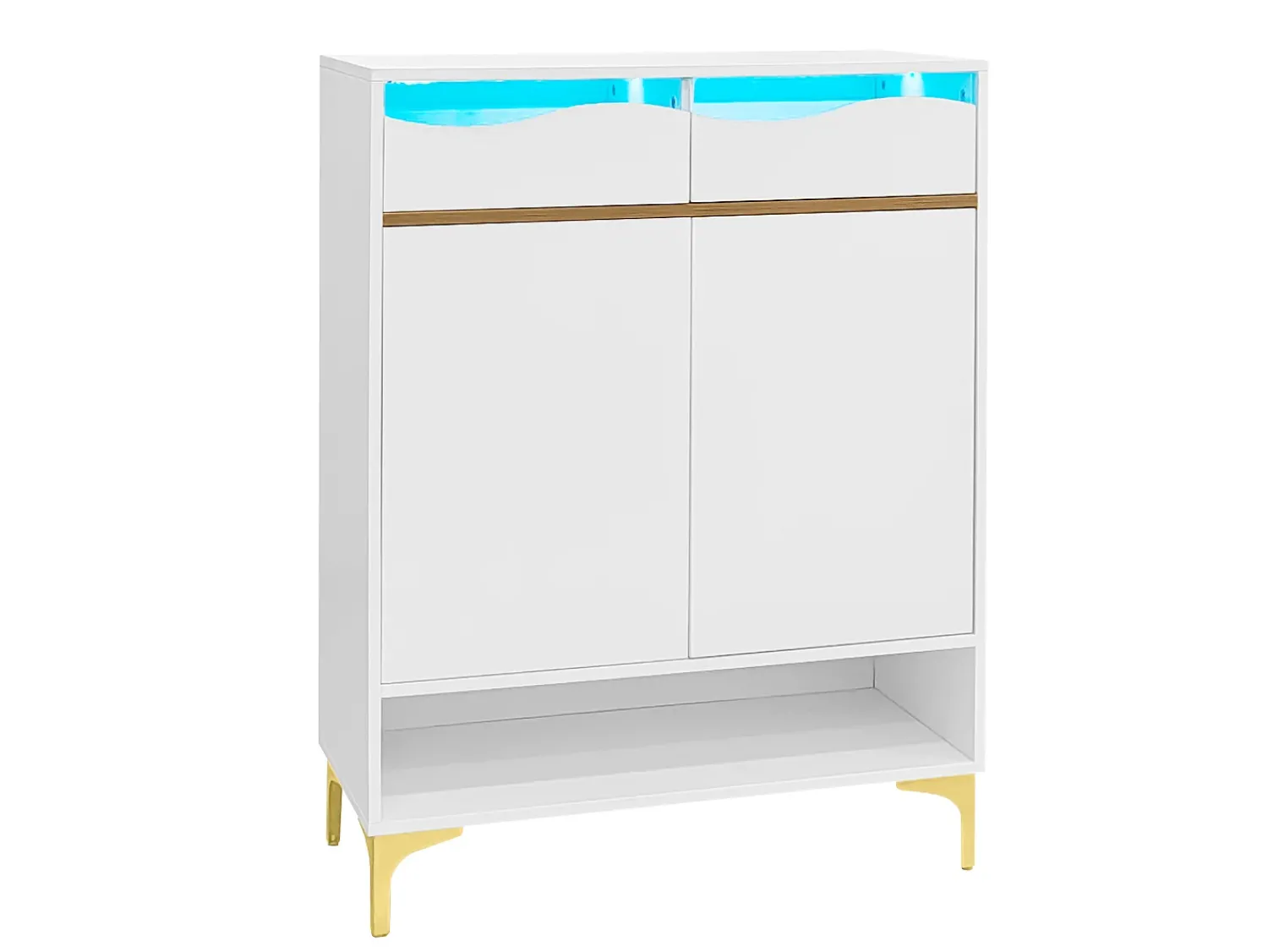 Móvel De Arrumação|Sapateira|Hauss Spole Sapateira moderna com 2 gavetas e 2 portas 80×35×105 cm Amplo espaço de arrumação com luzes LED Branco