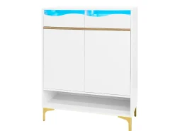 Móvel De Arrumação|Sapateira|Hauss Spole Sapateira moderna com 2 gavetas e 2 portas 80×35×105 cm Amplo espaço de arrumação com luzes LED Branco